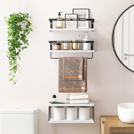 Kit 3 Mensole da Parete Legno e Metallo Bianco Versatili Salvaspazio Cucina Bagno Camera