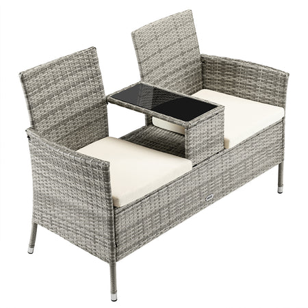 Divanetto Panca 2posti Giardino Patio Grigio in Polyrattan 123x54 H 82.5cm Hotel Bar
