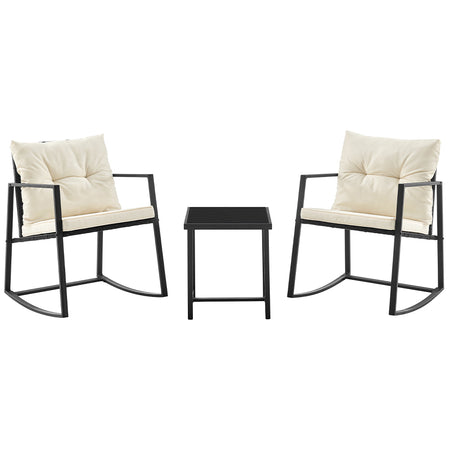 Set Tavolo e Poltrone Dondolo da Esterno Giardino Polyrattan con Cuscini Lavabili