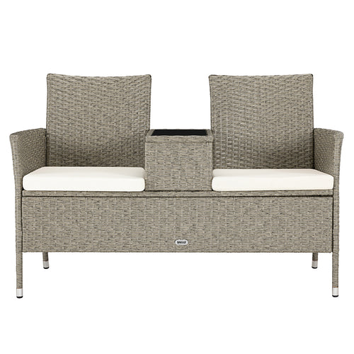 Divanetto Panca 2posti Giardino Patio Beige in Polyrattan 123x54 H 82.5cm Hotel Bar