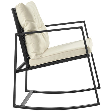 Set Tavolo e Poltrone Dondolo da Esterno Giardino Polyrattan con Cuscini Lavabili