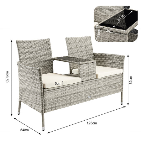 Divanetto Panca 2posti Giardino Patio Grigio in Polyrattan 123x54 H 82.5cm Hotel Bar