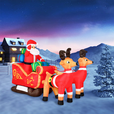 Gonfiabile Natalizio Babbo Natale con Slitta e Renne Decorazione Esterno Giardino