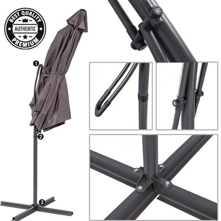 Ombrellone da Giardino Sistema Apri&amp;Chiudi Decentrato 3 mt Impermeabile Grigio Airvent