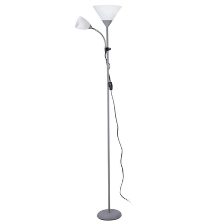 Piantana da Terra Ufficio Soggiorno Metallo Grigio Doppia Luce H.178cm Braccio Regolabile