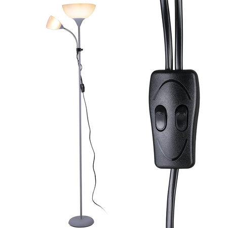 Piantana da Terra Ufficio Soggiorno Metallo Grigio Doppia Luce H.180cm Braccio Regolabile