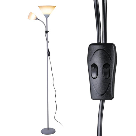 Piantana da Terra Ufficio Soggiorno Metallo Grigio Doppia Luce H.178cm Braccio Regolabile