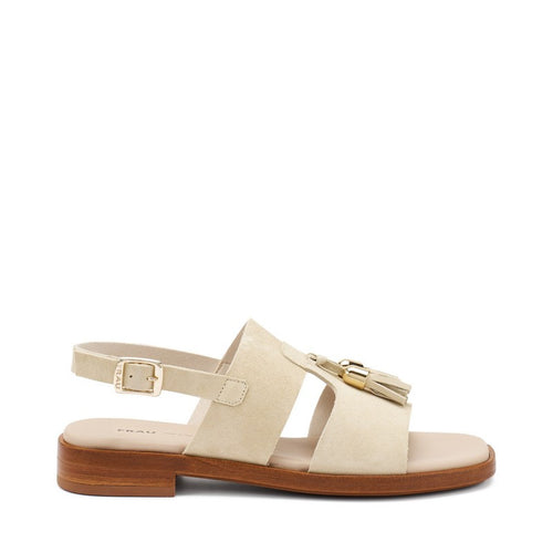 Frau sandali donna con nappine in pelle scamosciata cappuccino 87D1