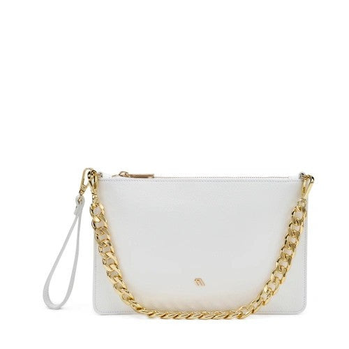 Frau pochette in pelle white con catena B401