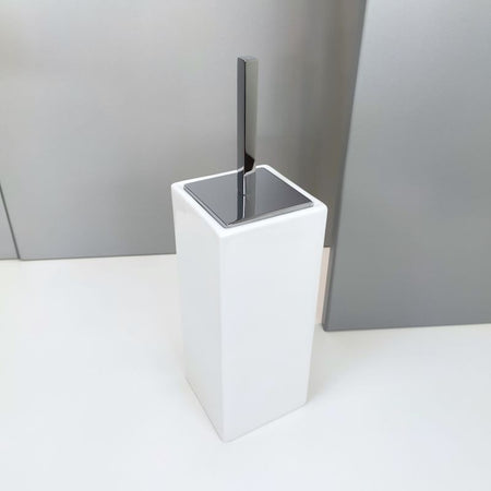 Porta scopino da bagno quadrato a terra - pavimento in ceramica e ottone cromato