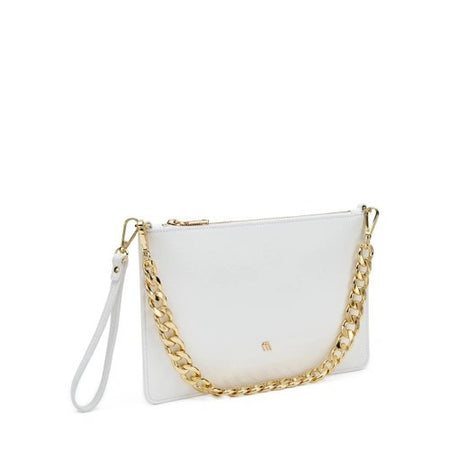 Frau pochette in pelle white con catena B401