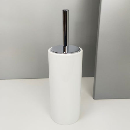 Porta scopino da bagno a terra - pavimento in ceramica e ottone cromato