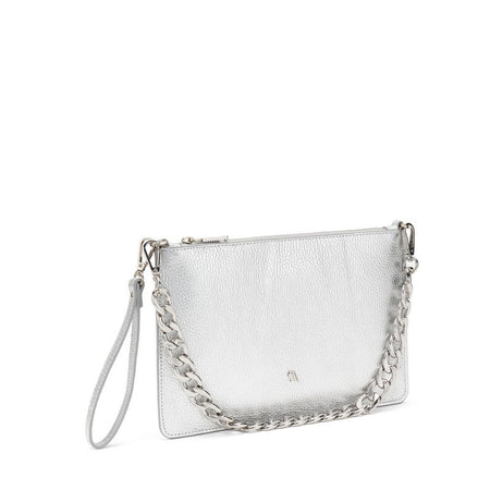 Frau pochette in pelle laminata argento con catena B461