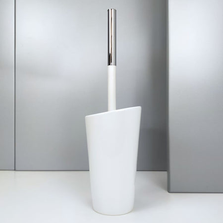 Porta scopino da bagno a terra - pavimento in ceramica e ottone cromato