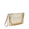Frau pochette in pelle laminato platino con catena B461