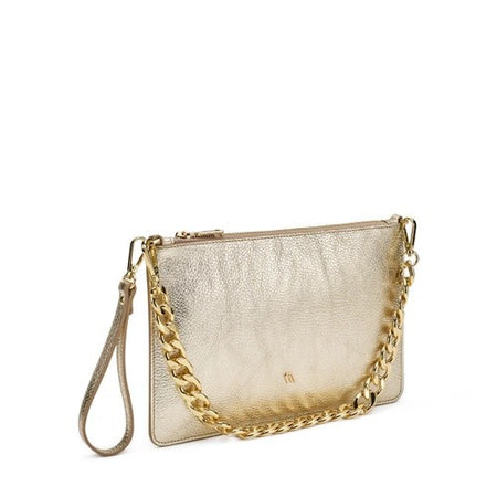 Frau pochette in pelle laminato platino con catena B461
