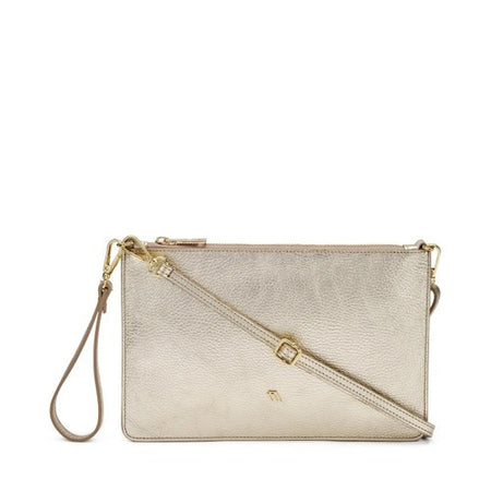 Frau pochette in pelle laminato platino con catena B461