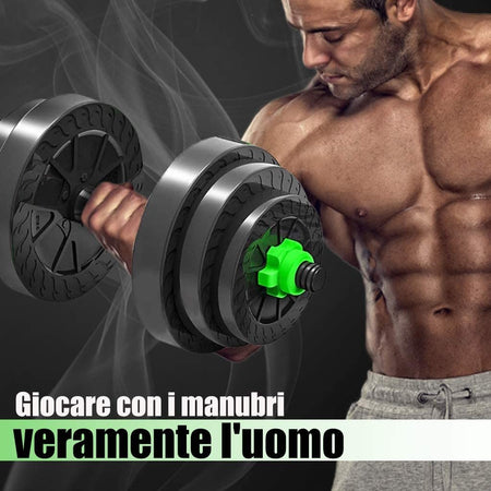 Kit 2in1 Bilanciere + Manubri Con Pesi Regolabili Componibili Tot 40 Kg Palestra