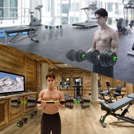 Kit 2in1 Bilanciere + Manubri Con Pesi Regolabili Componibili Tot 40 Kg Palestra