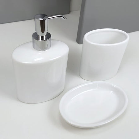 Dispenser - dosatore di sapone ovale da appoggio in ceramica e ottone cromato - accessori bagno