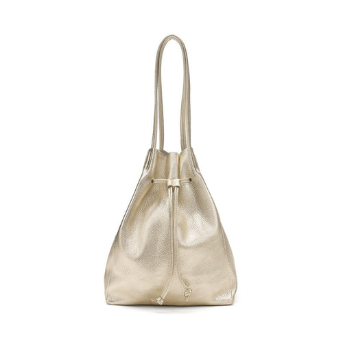 Frau borsa morbida a secchiello in pelle laminata platino B463
