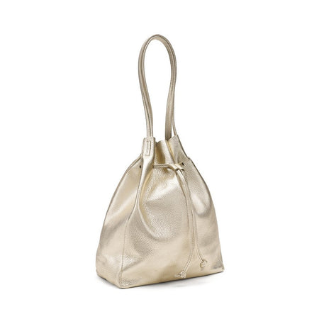 Frau borsa morbida a secchiello in pelle laminata platino B463