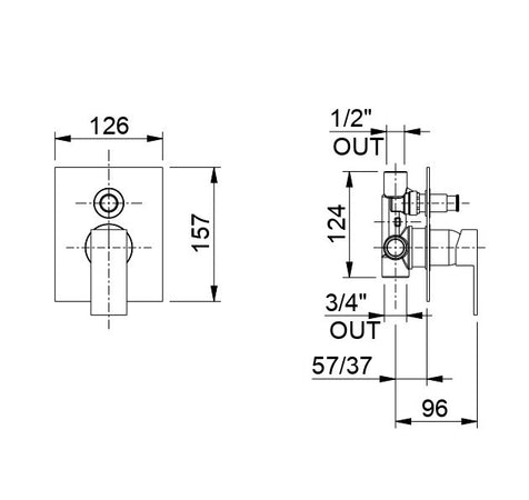 Monocomando doccia incasso cromato con deviatore e piastra minimalista Manhattan