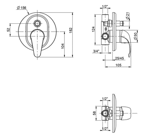 Monocomando doccia incasso con deviatore cromato Squalo