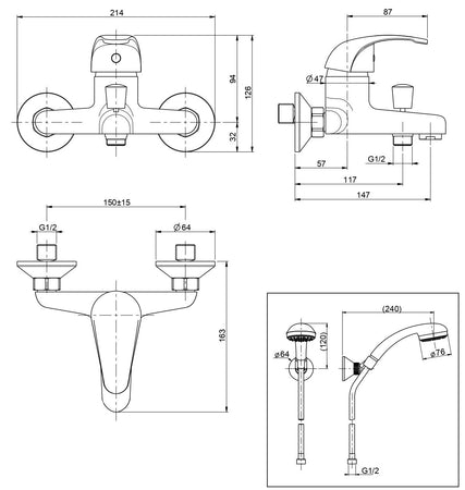 Gruppo vasca con doccia duplex cromato Squalo