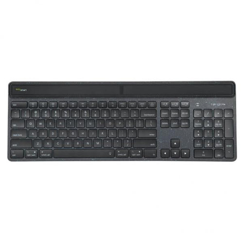 Targus EcoSmart AKB868UK tastiera Universale Bluetooth QWERTY Inglese UK Nero (Targus EcoSmart - Keyboard - sustainable energy harvesting - antimicrobial - backlit - wireless - Bluetooth 5.0 - QWERTY