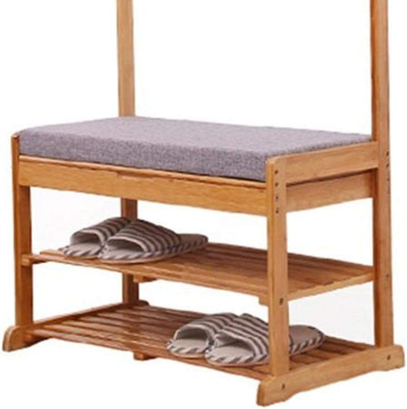 Panca con Appendiabiti Legno Bambù 9ganci Vano apribile Cuscino 70x40 H 175cm