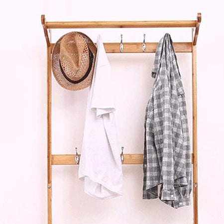 Panca con Appendiabiti Legno Bambù 9ganci Vano apribile Cuscino 70x40 H 175cm