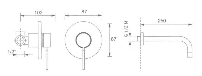 Gruppo lavabo a parete con bocca cromato Jackie