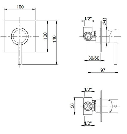 Doccia incasso con piastra quadrata minimalista cromato Jackie
