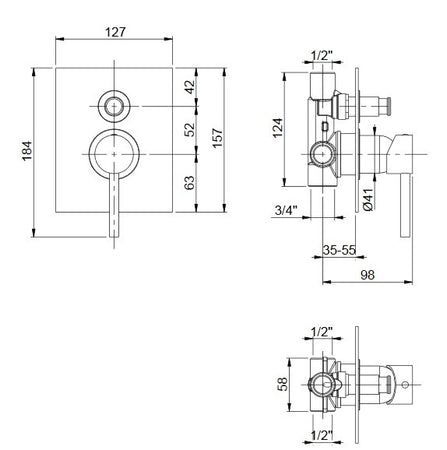 Doccia incasso con deviatore e piastra minimalista quadra cromato Jackie