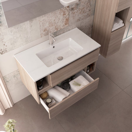 Mobile sospeso 90cm olmo, lavabo ceramico MOOD-755P