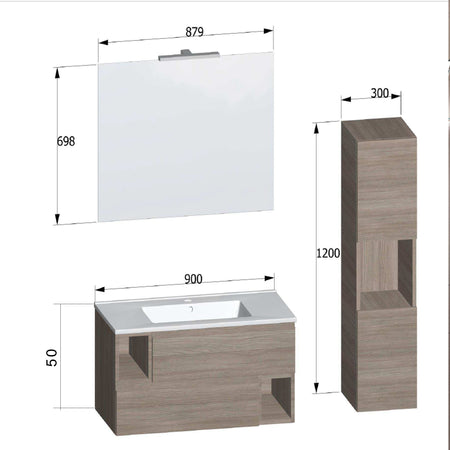 Mobile sospeso 90cm olmo, lavabo ceramico MOOD-755P
