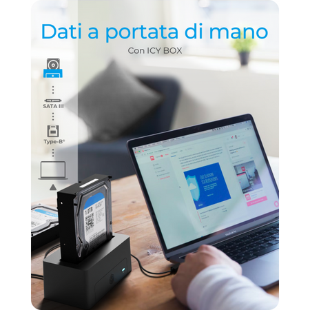 "ICY BOX Docking Station per 1x 2-5"" e 3-5"" SATA I/II/III- USB 3.2 Gen 1- nero"