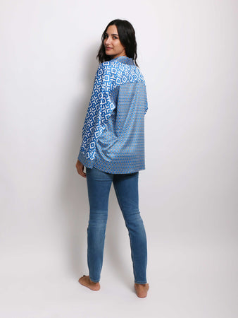 Camicia Donna ICO Maniche Lunghe Multicolore Azzurro Sikeluna
