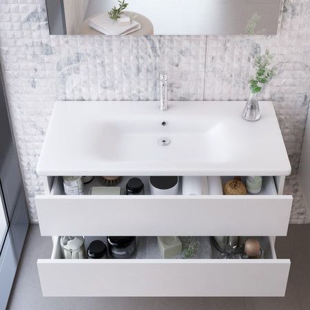 Mobile bagno sospeso bianco larice con lavabo ceramico 100cm MOOD-756