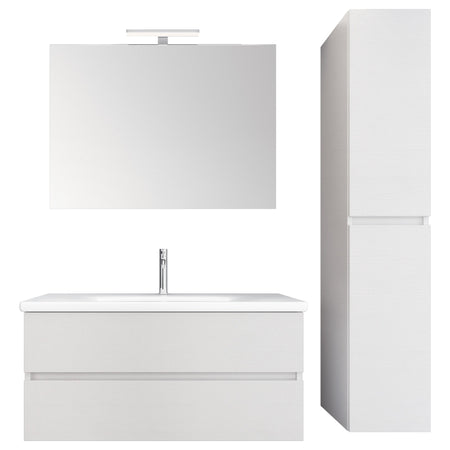 Mobile bagno sospeso bianco larice con lavabo e colonna MOOD-756P