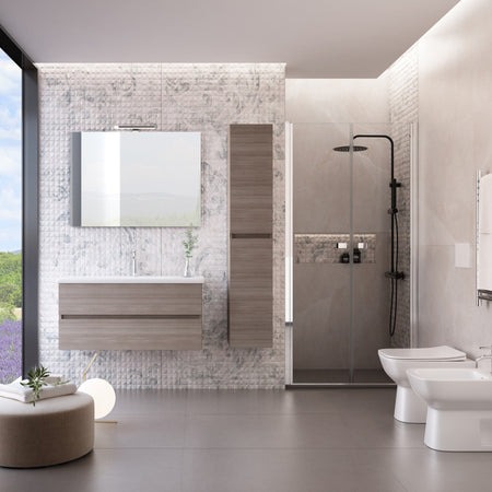 Mobile sospeso Olmo Terra con lavabo e colonna MOOD-756P