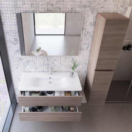 Mobile sospeso Olmo Terra con lavabo e colonna MOOD-756P
