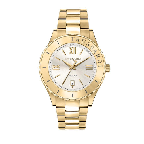 Orologio TRUSSARDI uomo T-logo datario acciaio dorato
