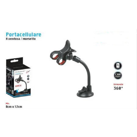 Porta Cellulare A Ventosa Morsetto Smartphone Girevole 360° Auto Maxtech Pt-c003
