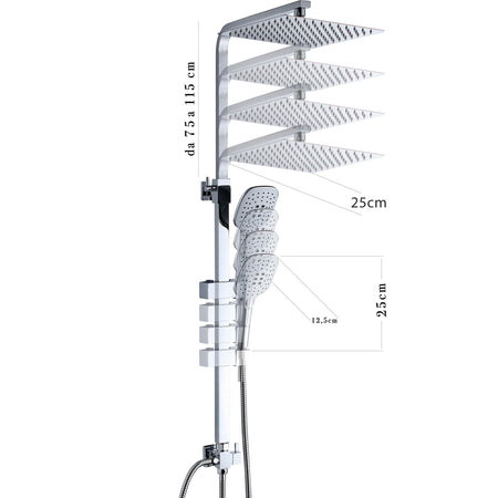 Saliscendi doccia quadrato con doccetta e soffione 30x30 inox - JULIE