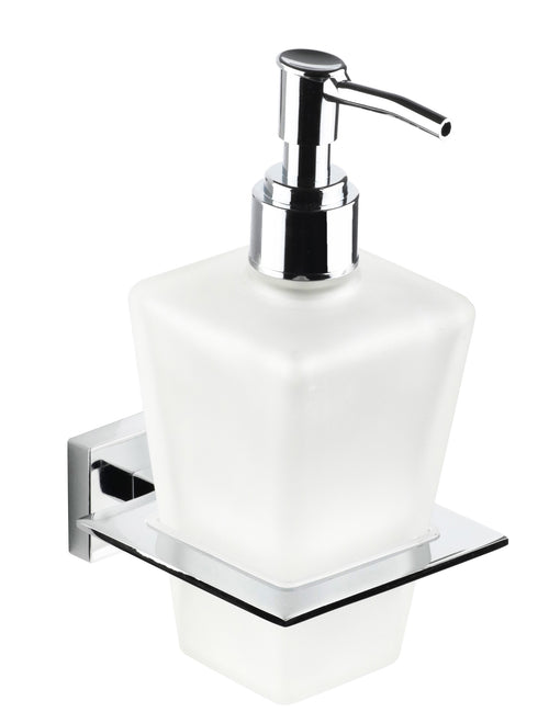 Porta sapone liquido in vetro con finiture cromate quadrato Zurigo