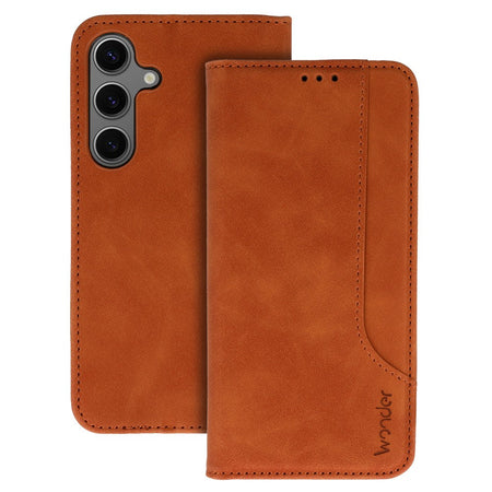custodia a libro sansung a15  con porta carte di credito chiusura magnetica marrone