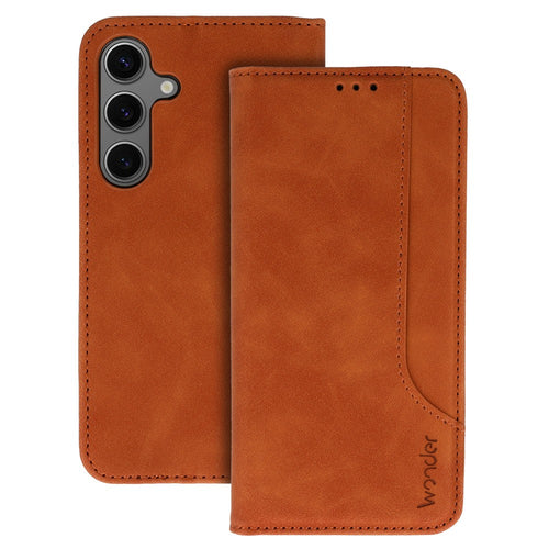 custodia a libro sansung a15  con porta carte di credito chiusura magnetica marrone