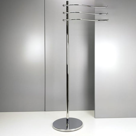 Piantana porta asciugamani in ottone cromato con porta salviette orientabili, base rotonda - piantana da bagno